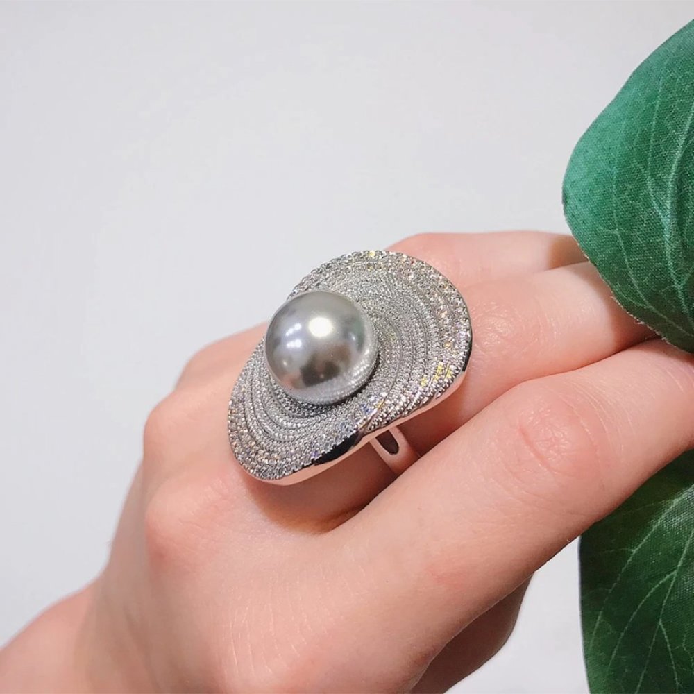 Gorgeous Simulated Grey Pearl Ring - Picture 5 of 15